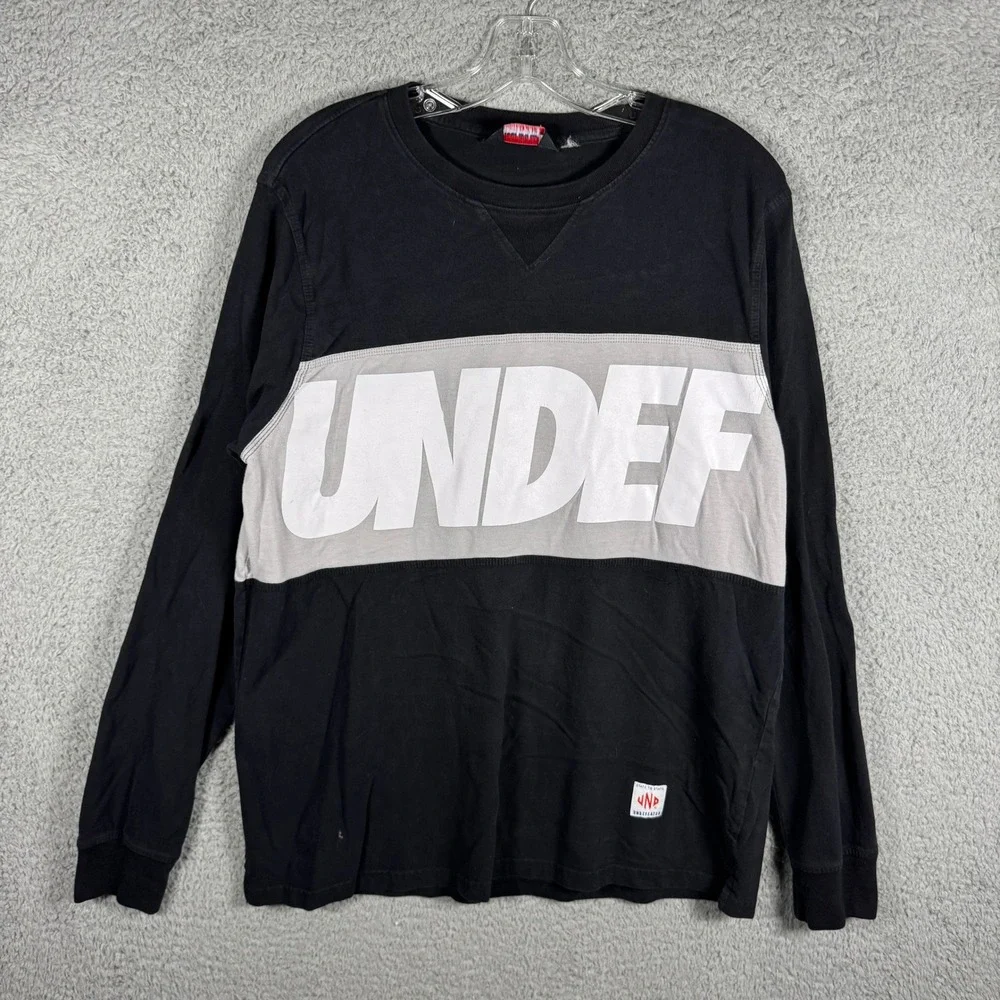 Undefeated Mens Long Sleeve Graphic T-Shirt‎ Black Grey Colorblock Size L